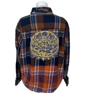 Zen Lotus Blossom Flannel Plaid Shirt 3XL Yoga Celestial Upcycle Unique Oversize